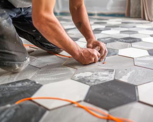 Freshly installed wall and floor tiles showing quality tiling services